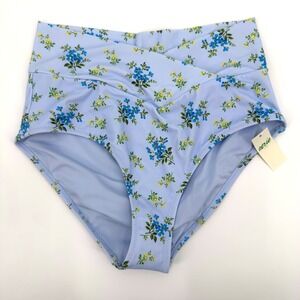 Aerie Blue Floral High Waisted Cross Waist Bikini Bottoms Size S